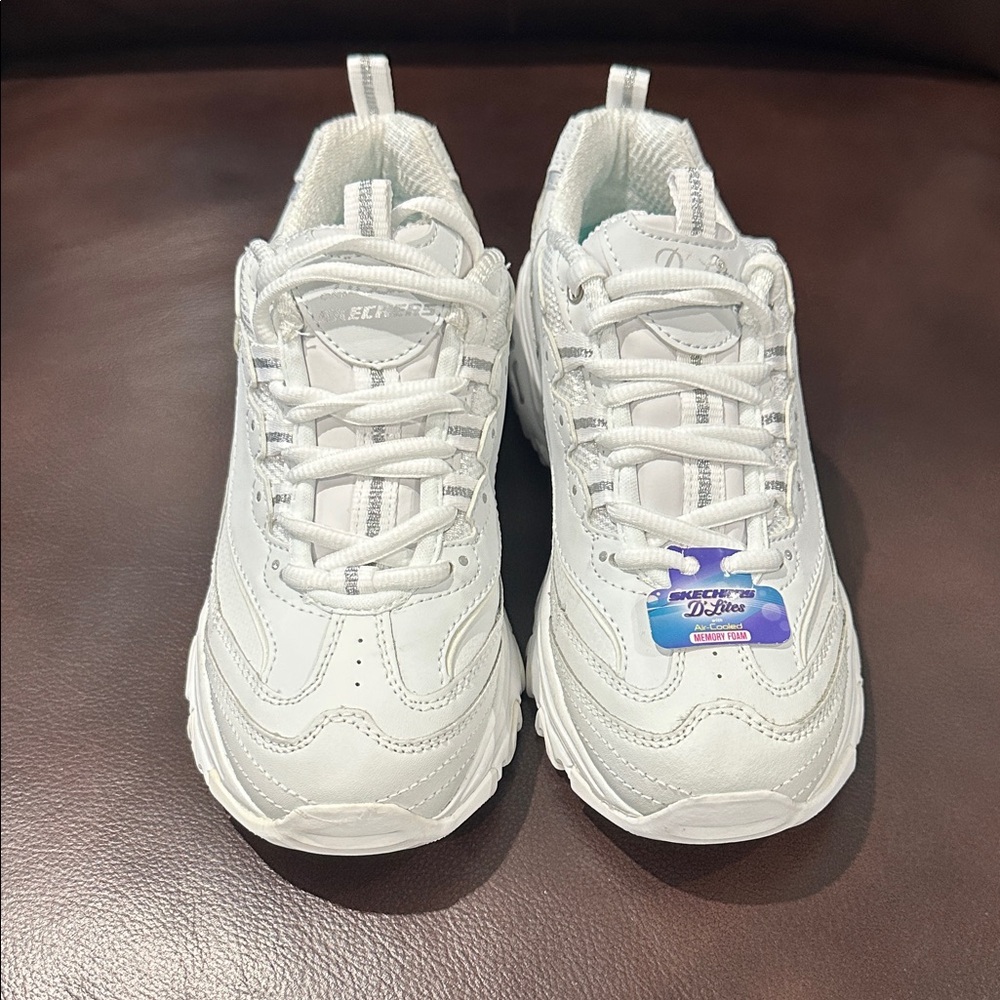 Skechers D’ Lites All-White Sneakers with Air- Cooled Memory Foam
